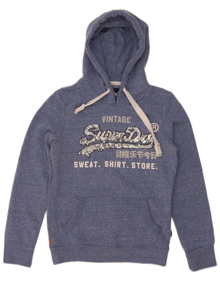 Superdry Graphic Hoodie-Pullover für Damen, UK 8, Größe S, blau geflecktes Polyester
