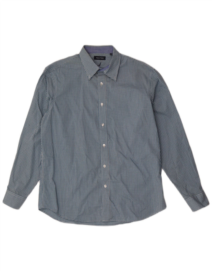 Nautica Herrenhemd, Größe 16 1/2, große blaue Gingham-Baumwolle