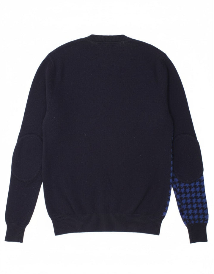 JACK WILLS Mens Crew Neck Jumper Sweater Small Navy Blue Houndstooth