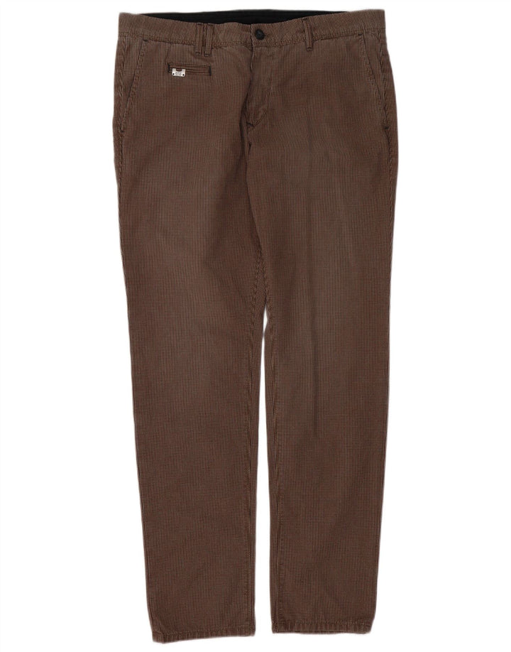 RIFLE Herren Slim Chino-Hose W33 L32 Braune Hahnentritt-Baumwolle
