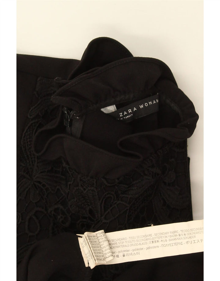 ZARA Damen-A-Linien-Kleid, Größe S, Schwarz, Blumenmuster, Polyester