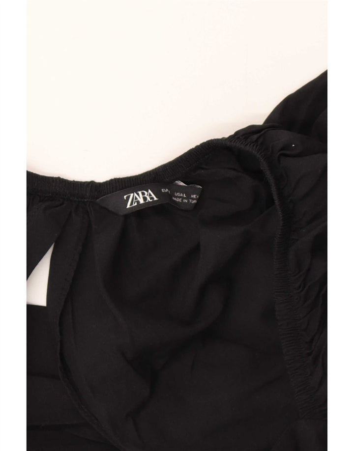 Zara Damen Crop Bluse Top UK 14 Large Schwarz