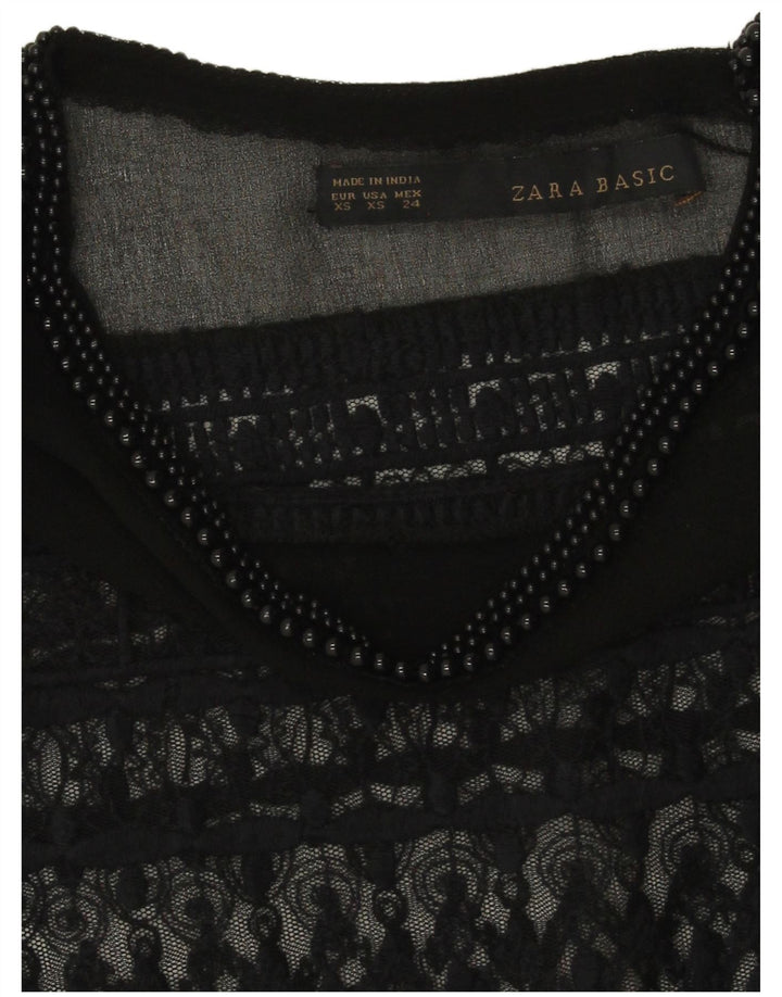 Zara Damen Spitzen-Top, durchsichtig, UK 6 XS, Marineblau