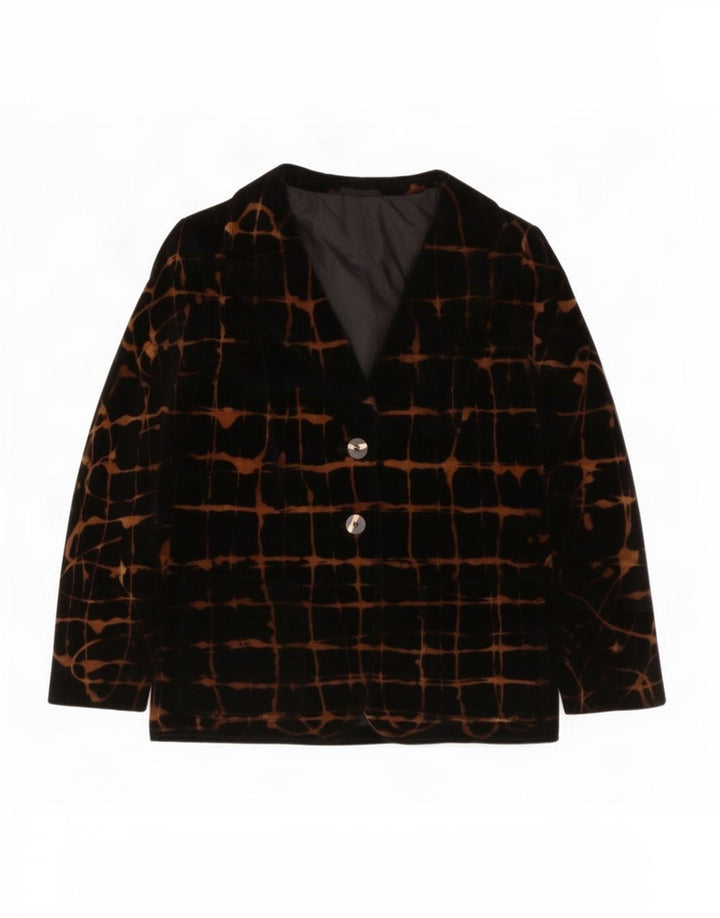 Vintage Womens 2 Button Velvet Blazer Jacket UK 14 Medium Black Check