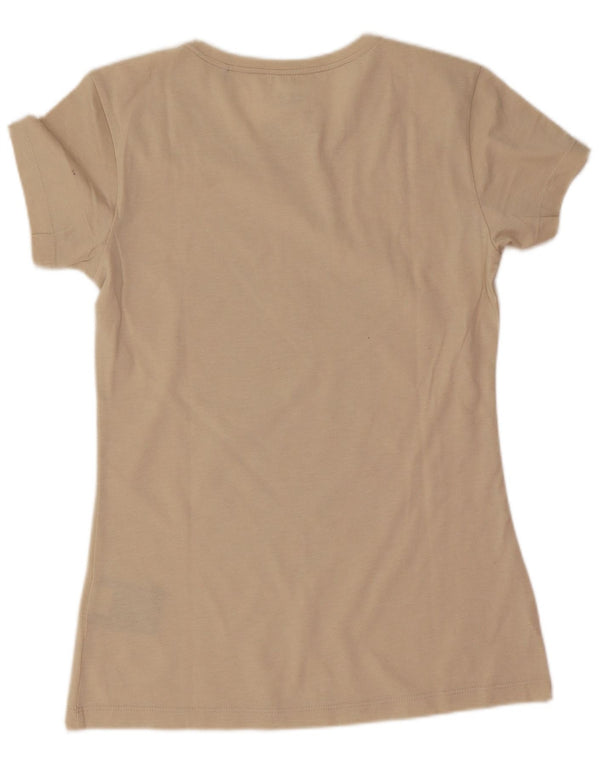 Jack Wolfskin Damen Grafik T-Shirt Top UK 6 XS Beige Baumwolle