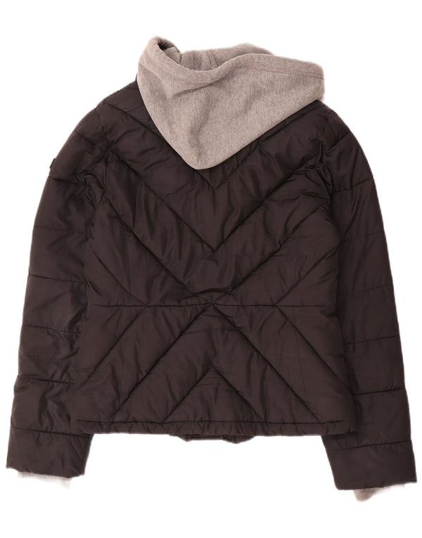 Hollister Wattierte Damenjacke mit Kapuze, UK 10, Small, Schwarz, Farbblock