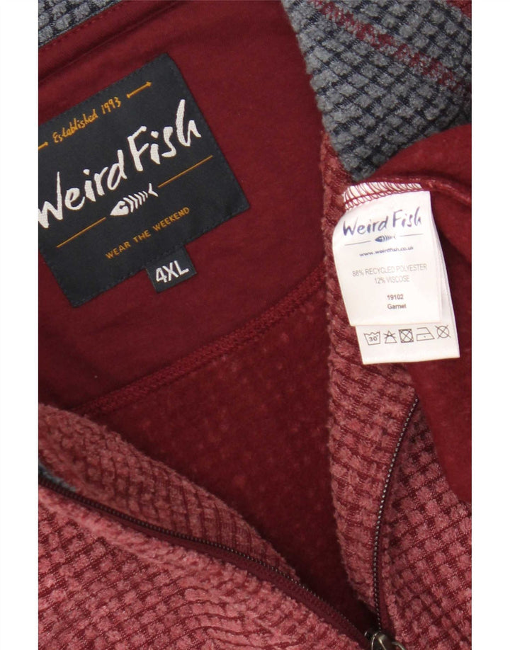 Weird Fish Herren-Fleecepullover mit Reißverschluss am Hals, 4XL, Burgunderrot, Polyester