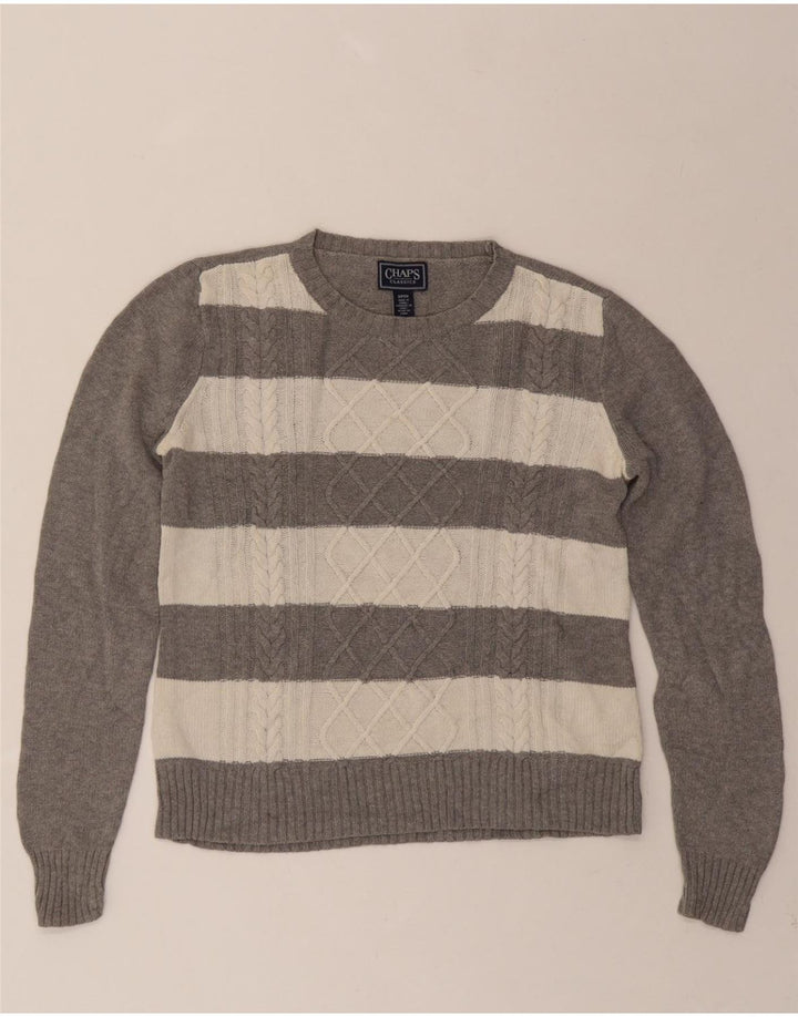 CHAPS Womens Crew Neck Jumper Sweater UK 10 Small Grey Striped Cotton Vintage Chaps and Second-Hand Chaps from Messina Hembry 