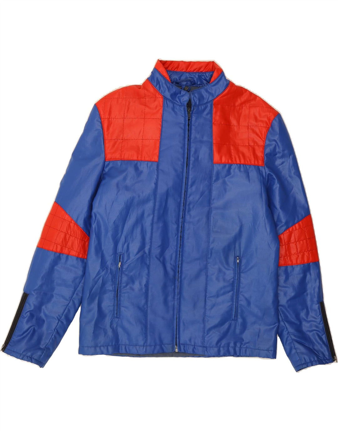 VINTAGE Mens Hooded Bomber Jacket UK 36 Small Blue Colourblock Vintage Vintage and Second-Hand Vintage from Messina Hembry 
