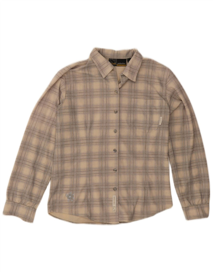 SALEWA Polarlite-Flanellhemd für Damen, Größe S, Beige, Karomuster, Polyester