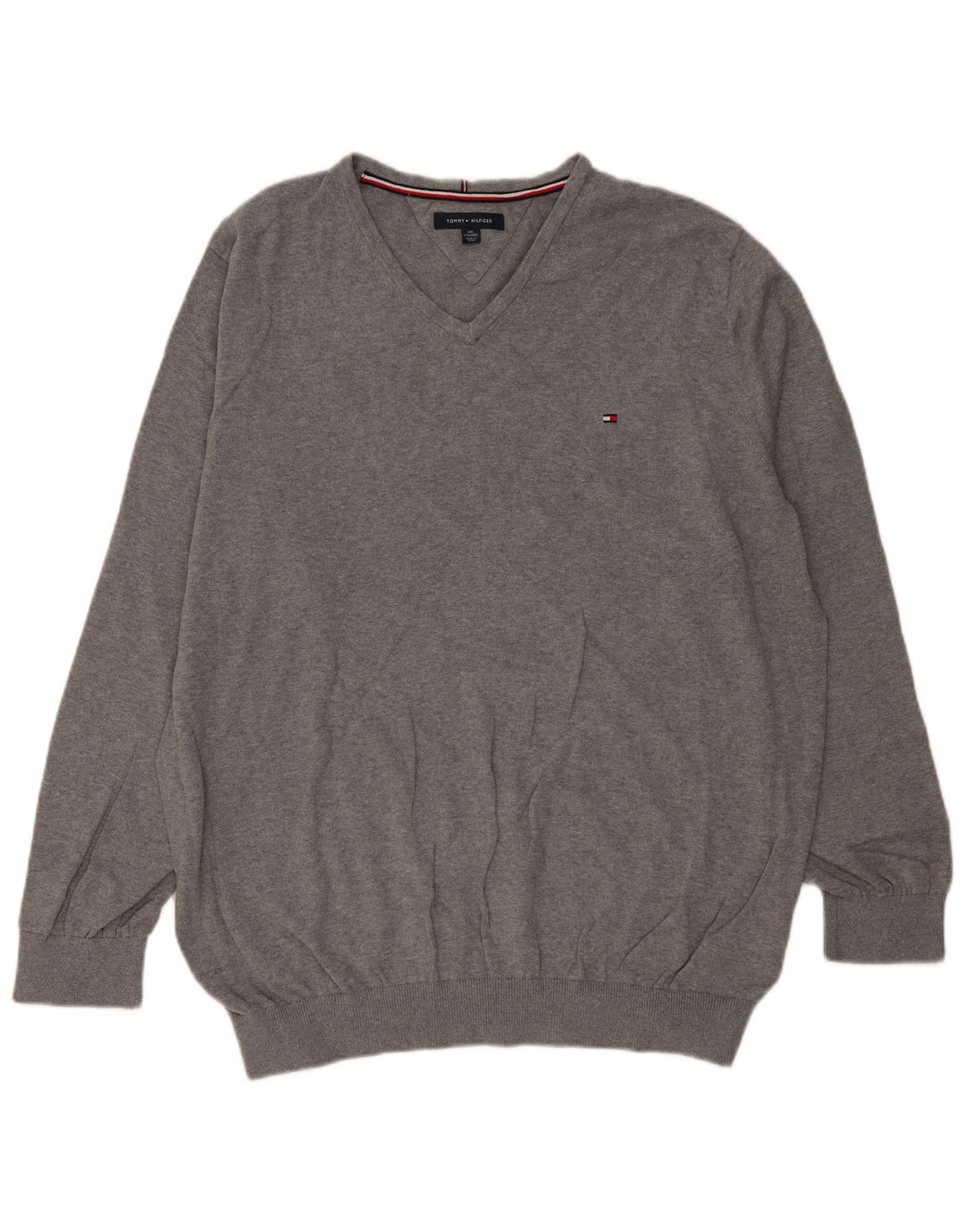 TOMMY HILFIGER Herren-Pullover mit V-Ausschnitt, 2XL, graue Baumwolle