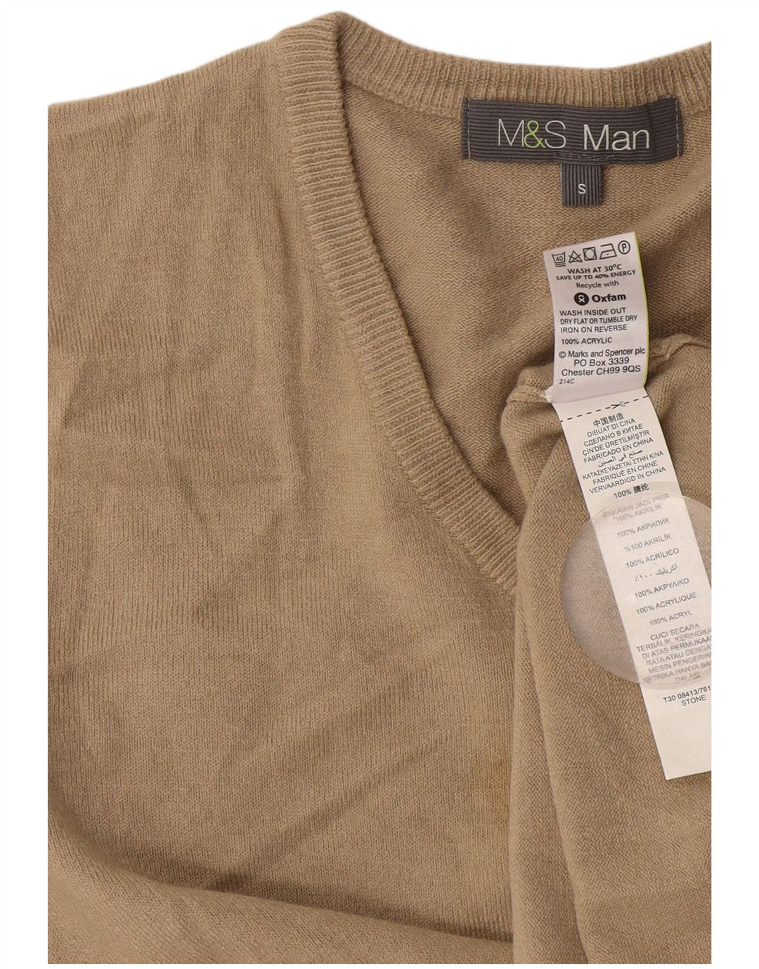 Marks & Spencer Herren-Pullover mit V-Ausschnitt, Small, Beige, Acryl