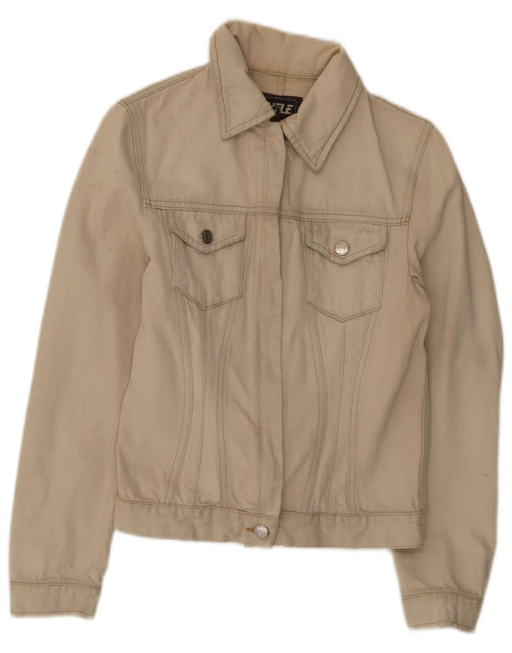 Rifle Womens Crop Denim Jacke UK 12 Mittelbeige Baumwolle