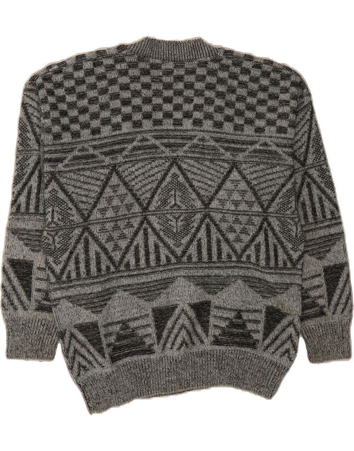VINTAGE Mens V-Neck Jumper Sweater IT 50/52Medium Grey Geometric Vintage Vintage and Second-Hand Vintage from Messina Hembry 