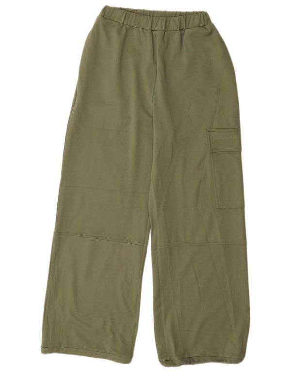 Zara Damen-Cargohose mit weitem Bein, Größe S, W26, L29, Grün, Polyester
