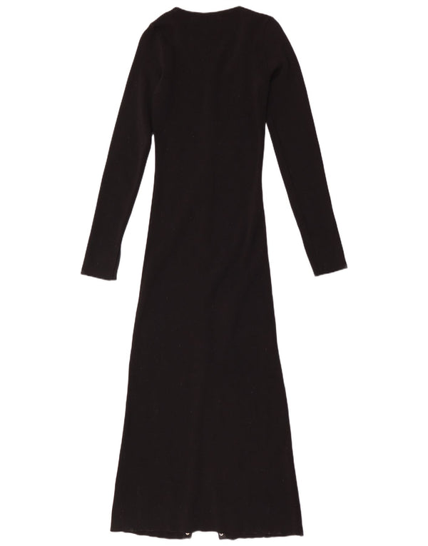 Zara Damen Langarm-Maxikleid UK 12 Medium Schwarz