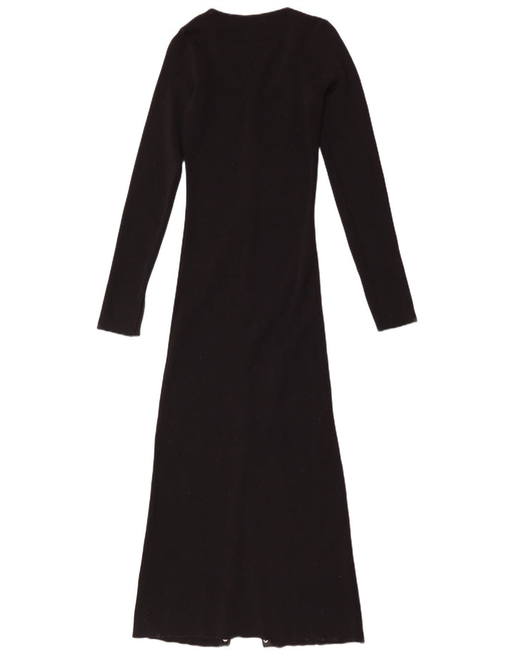 Zara Damen Langarm-Maxikleid UK 12 Medium Schwarz