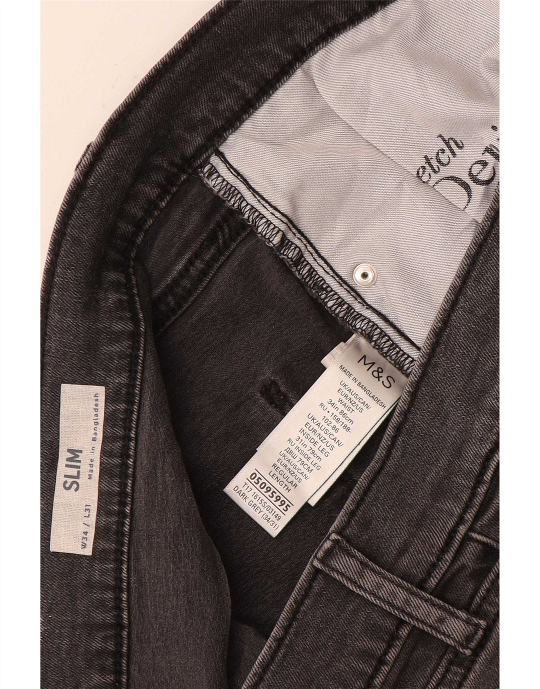 Marks & Spencer Herren Slim Jeans W34 L31 Graue Baumwolle