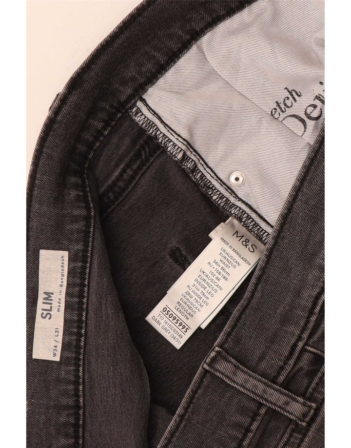 Marks & Spencer Herren Slim Jeans W34 L31 Graue Baumwolle