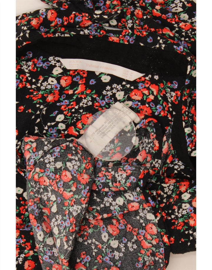 Zara Damen Langarm-Blusenoberteil UK 14 Mittelschwarze Viskose mit Blumenmuster