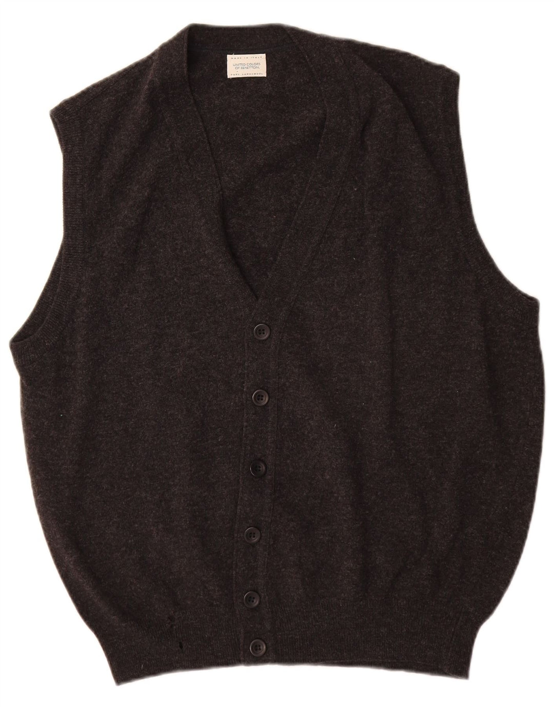 Benetton Herren-Cardigan, ärmellos, mittelgraue Schurwolle