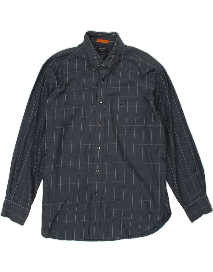 DOCKERS Mens Stain Defender Shirt XL Navy Blue Check Cotton Vintage Dockers and Second-Hand Dockers from Messina Hembry 