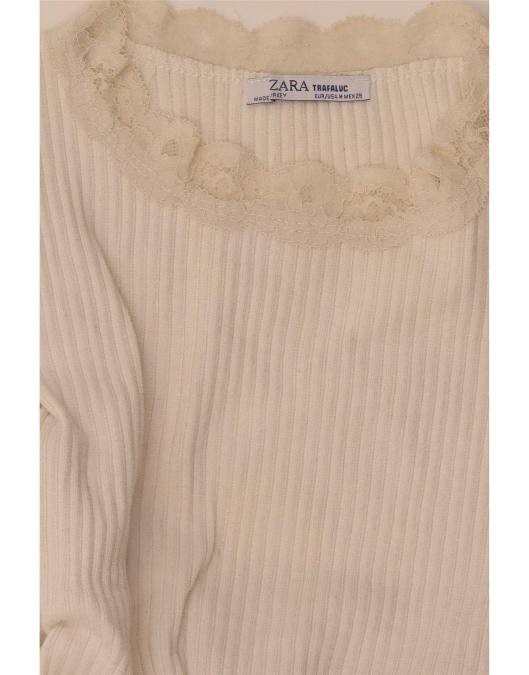 Zara Damen Crop Bluse Top UK 12 Mittelweiß