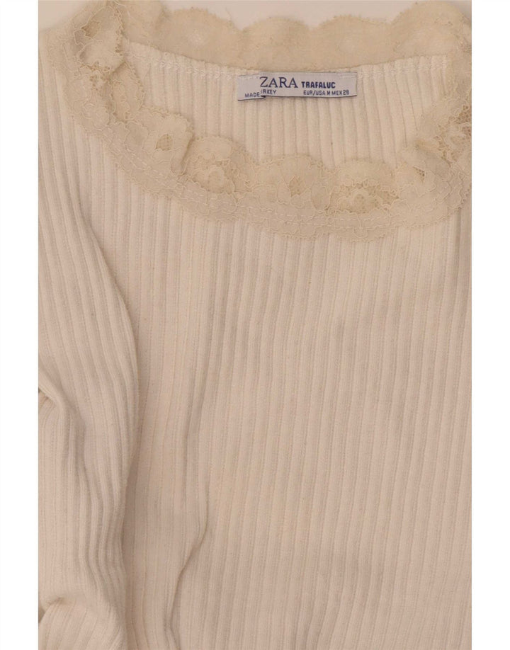 Zara Damen Crop Bluse Top UK 12 Mittelweiß