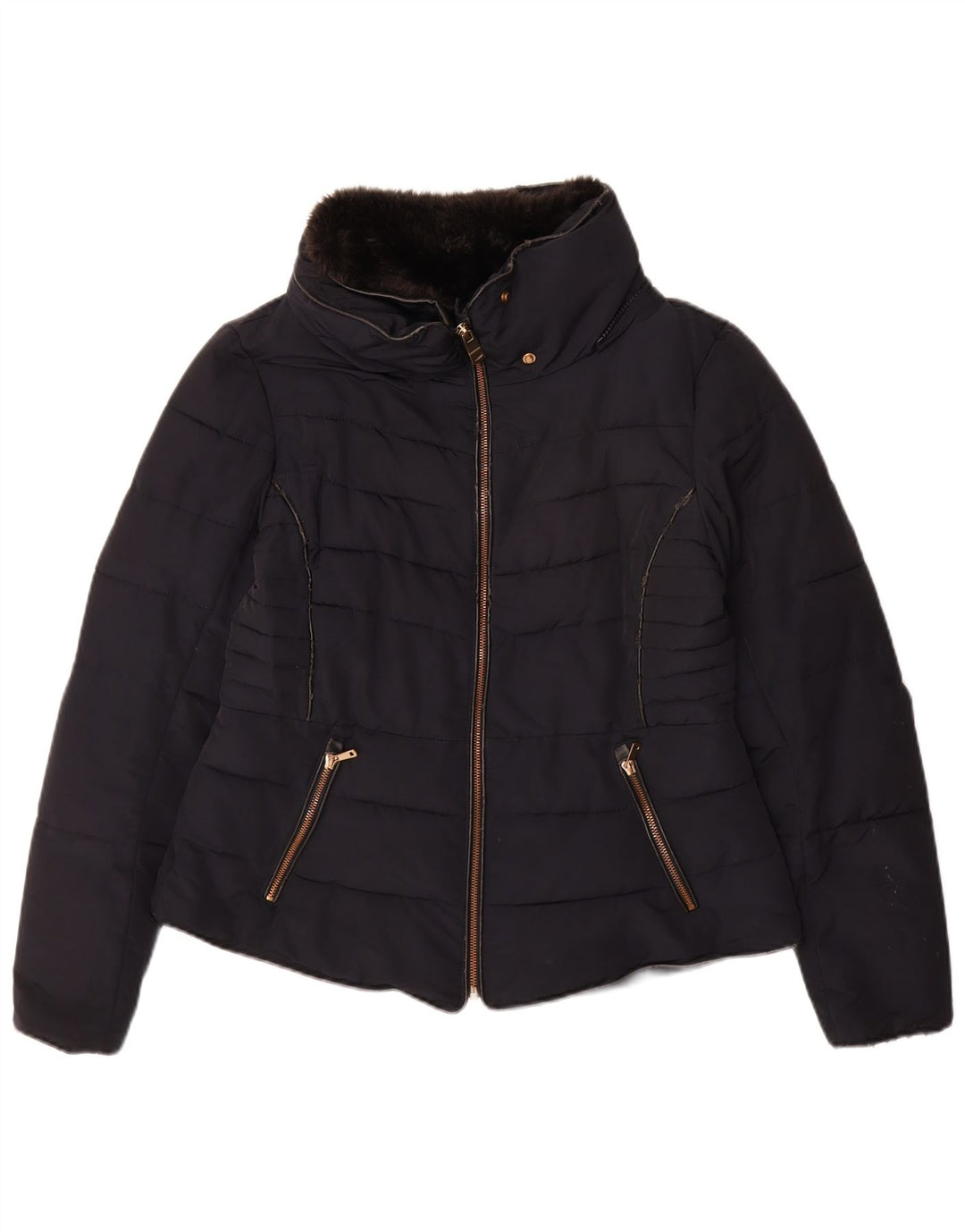 Zara Damen Wattierte Jacke UK 16 Large Marineblau