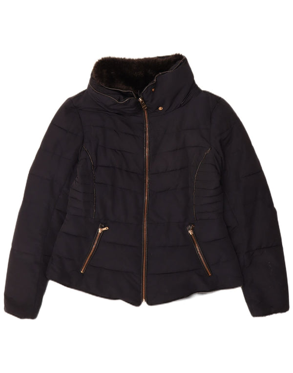 Zara Damen Wattierte Jacke UK 16 Large Marineblau