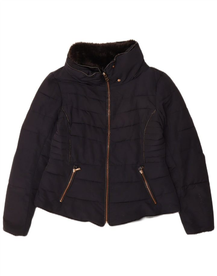 Zara Damen Wattierte Jacke UK 16 Large Marineblau