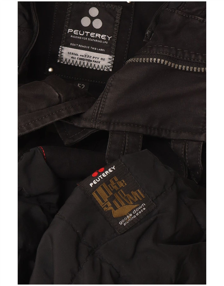 PEUTEREY Herren-Mantel mit Kapuze, gepolstert, EU 52, Größe L, Schwarz