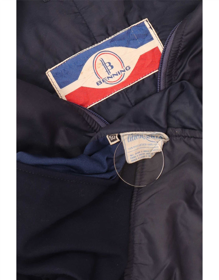 Gepolsterte Vintage-Skijacke für Herren, Größe 50, Mittel, Marineblau, Farbblock-Retro