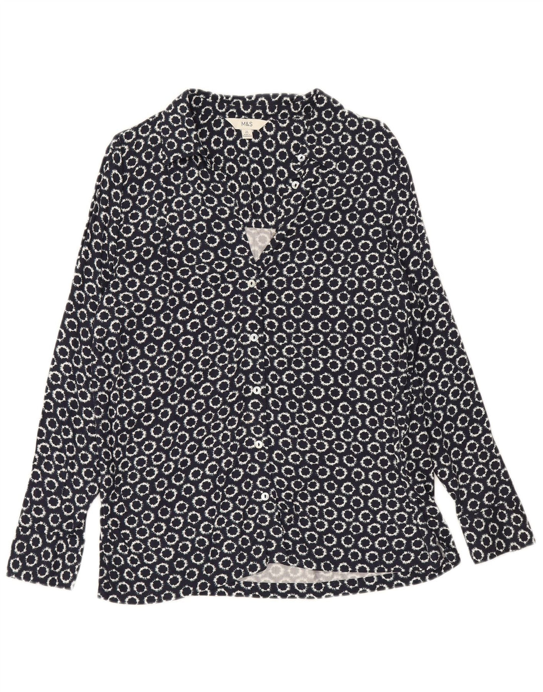 Marks & Spencer Womens Loose Fit Shirt UK 12 Medium Navy Blue Geometrisch