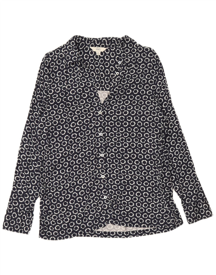 Marks & Spencer Womens Loose Fit Shirt UK 12 Medium Navy Blue Geometrisch