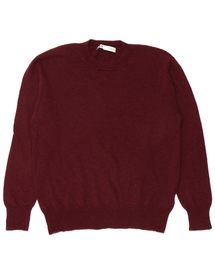 ZARA Herren-Pullover mit Rundhalsausschnitt, kleine Burgunderwolle