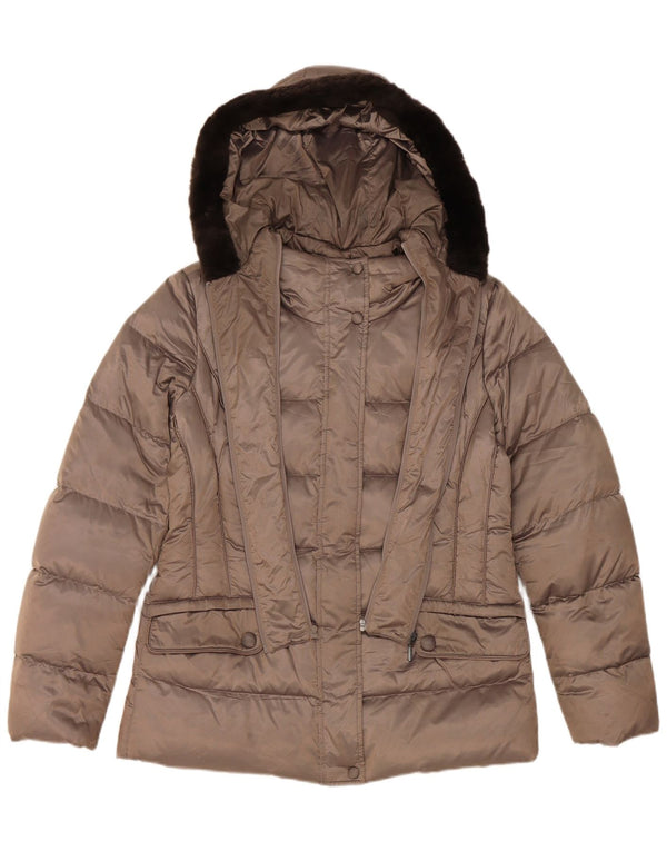 Geox Womens Respira Hooded Wattierte Jacke UK 12 Mittelgraues Polyester