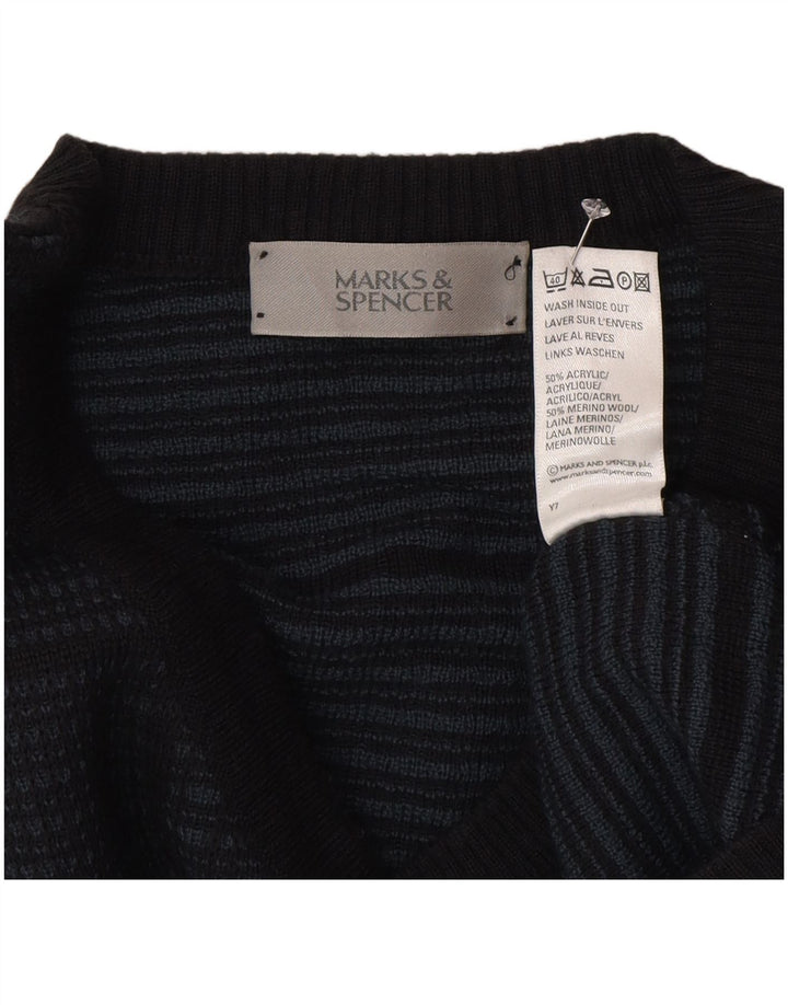 Marks & Spencer Herren-Pullover mit V-Ausschnitt, XL, marineblau, kariert, Acryl