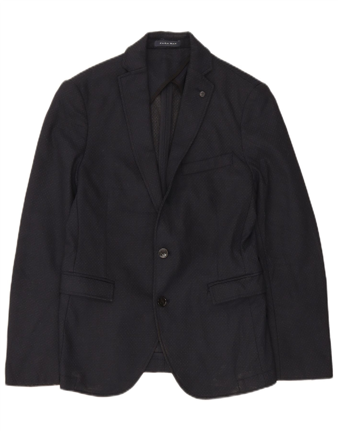 Zara Herren-Blazer mit 2 Knöpfen, EU 46, klein, marineblau, geometrisch, Polyester