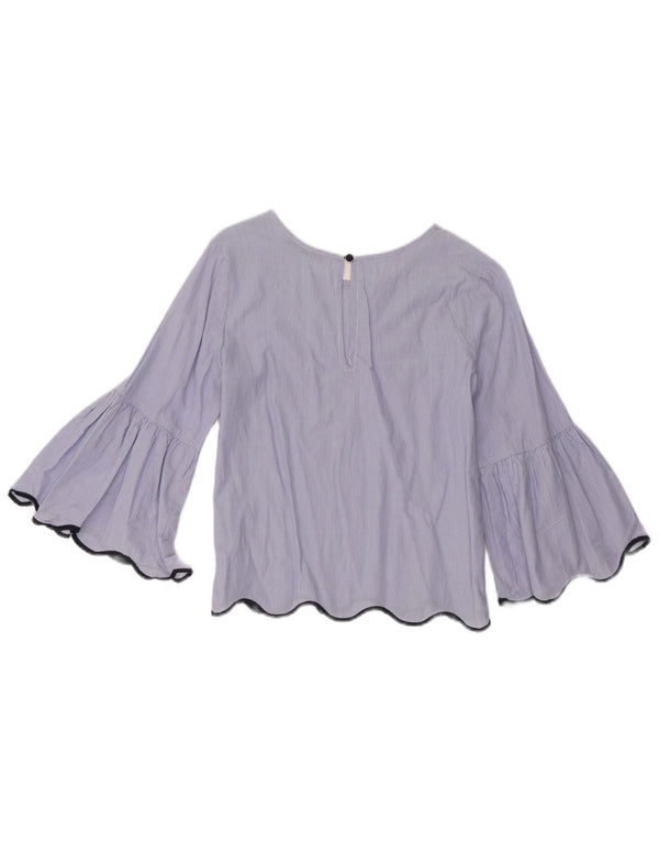 Zara Damen Crop 3/4-Ärmel-Blusenoberteil UK 14 Mittelblau gestreift