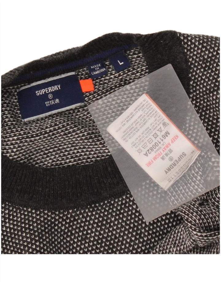 Superdry Herren-Pullover mit Rundhalsausschnitt, groß, grau gefleckte Baumwolle