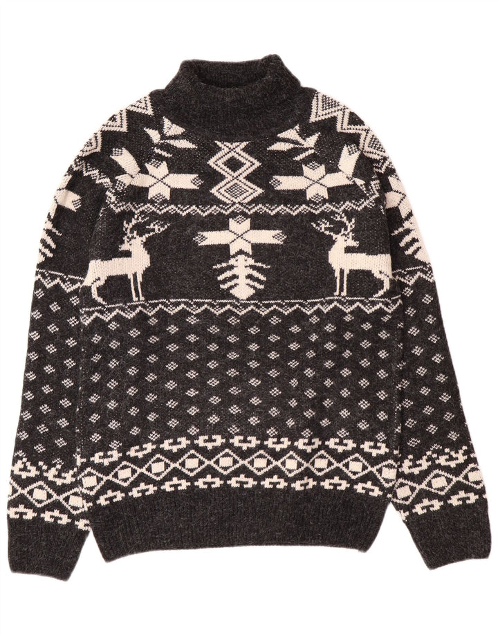 Aton Herren-Pullover mit Rollkragen, Mittelschwarz, Fair-Isle-Weihnachten