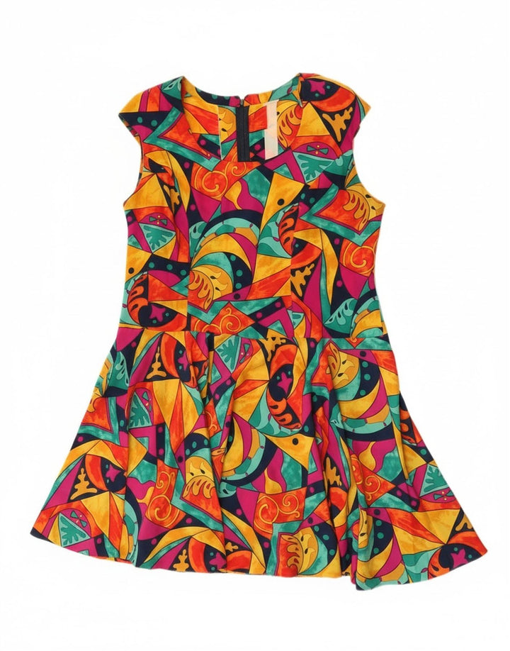 Vintage Damen A-Linie Kleid UK 16 Groß Mehrfarbig Geometrisch
