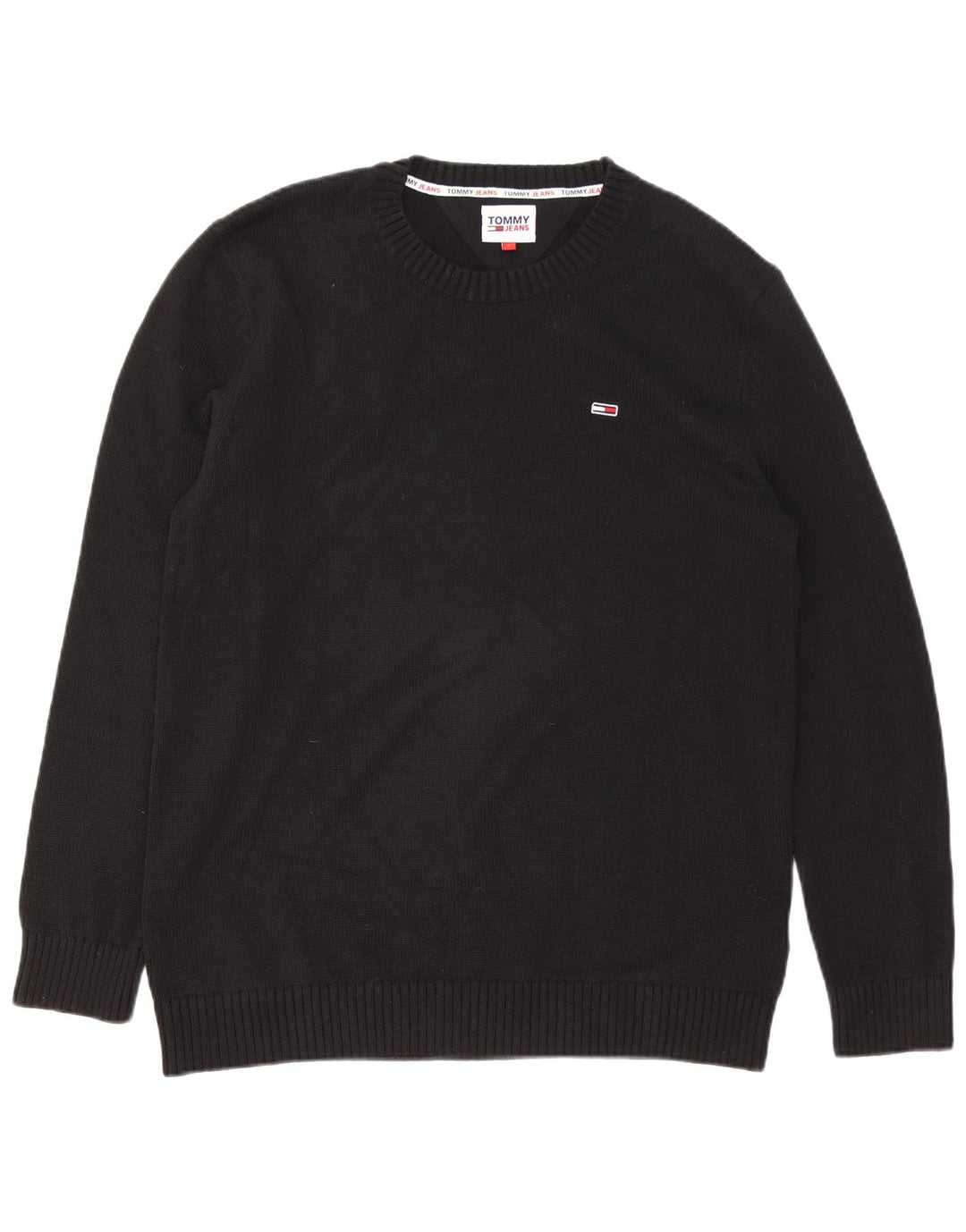 Tommy Hilfiger Herren-Pullover mit Rundhalsausschnitt, groß, aus schwarzer Baumwolle