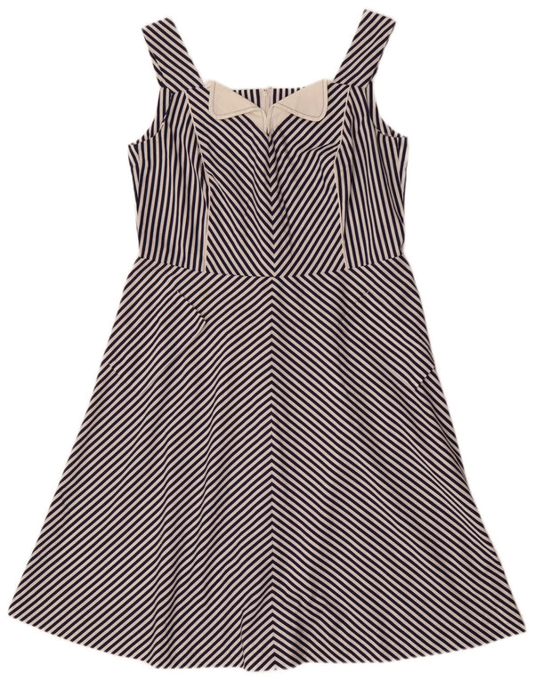 Vintage Damen Ärmelloses A-Linien-Kleid IT 46 Großes marineblaues Nadelstreifenkleid