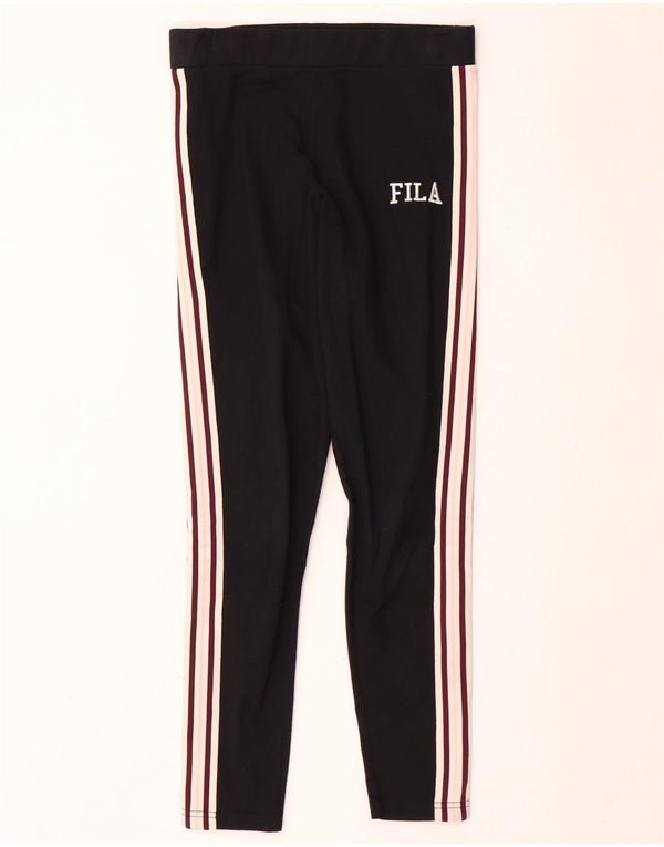 Fila Womens Graphic Leggings UK 10 Small Schwarz Colourblock Baumwolle