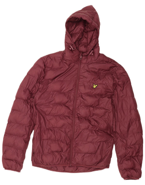 Lyle & Scott Wattierte Herrenjacke mit Kapuze, UK 40, Größe L, kastanienbraunes Nylon