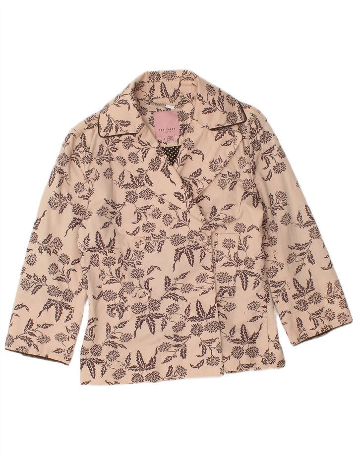 TED BAKER Zweireihiger Damen-Blazer, Größe 2, klein, beige, geblümt