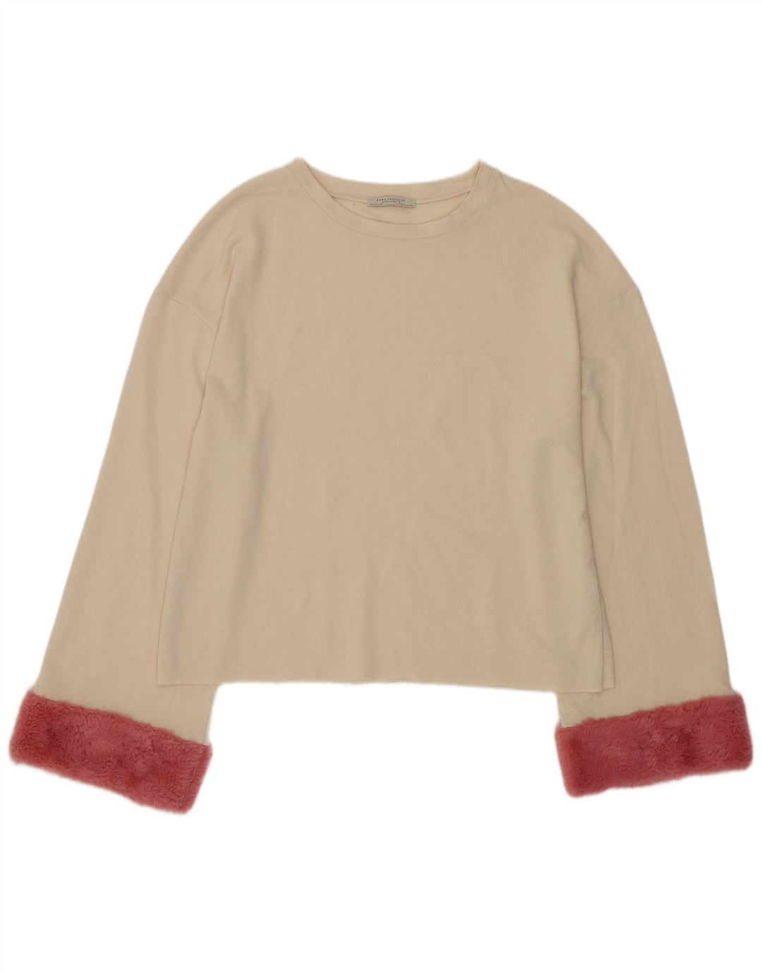 Zara Damen Übergroßes Top Langarm UK 10 Small Beige Farbblock