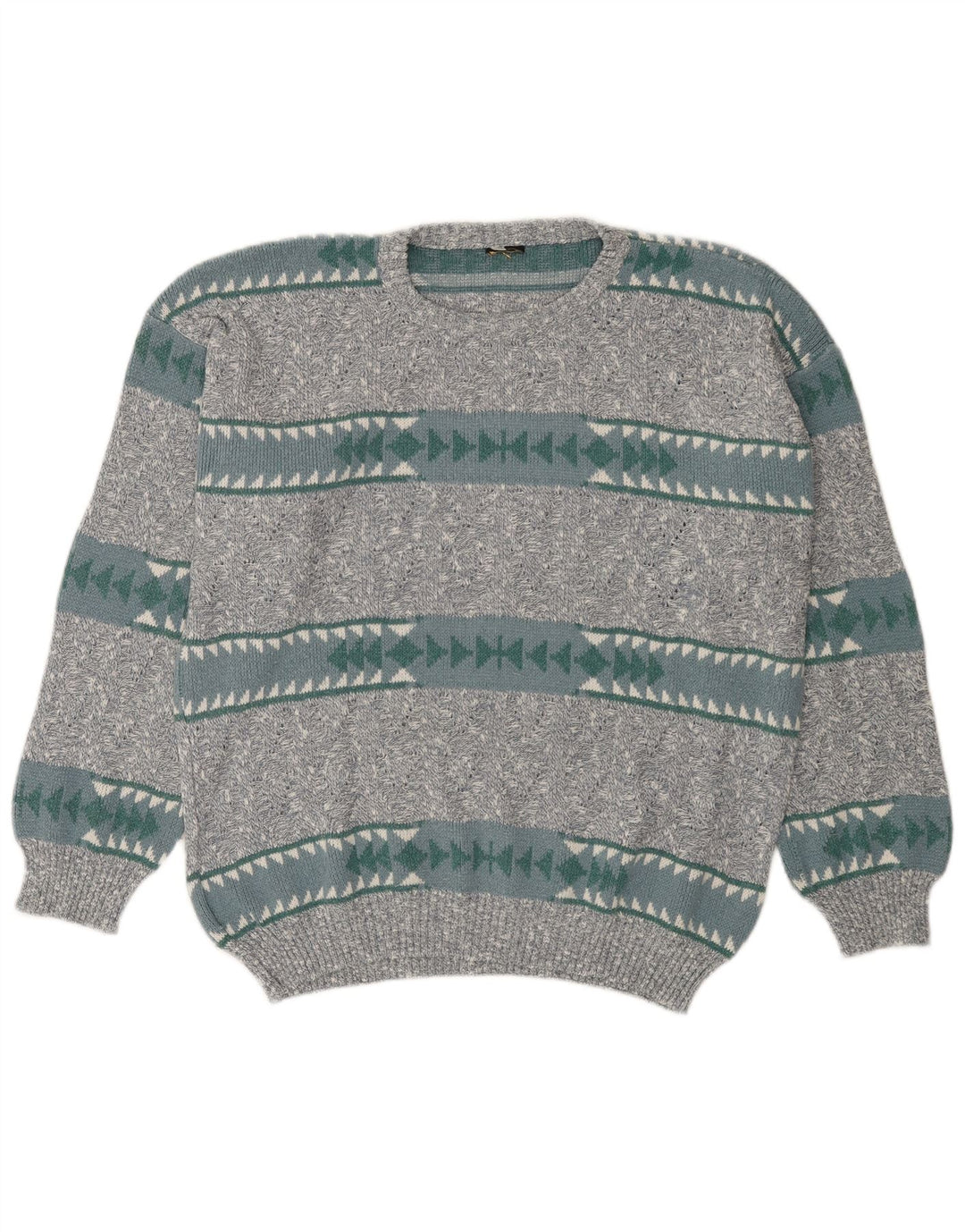 Vintage Herren Pullover mit Rundhalsausschnitt IT 50 mittelgraue geometrische Baumwolle